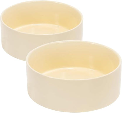 SPUNKYJUNKY 13.5OZ Ceramic Dog and Cat Bowl, Modern Cute Weighted Food Water Bowl for Replacement Beige (2 Pack)