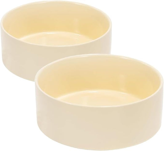 SPUNKYJUNKY 13.5OZ Ceramic Dog and Cat Bowl, Modern Cute Weighted Food Water Bowl for Replacement Beige (2 Pack)
