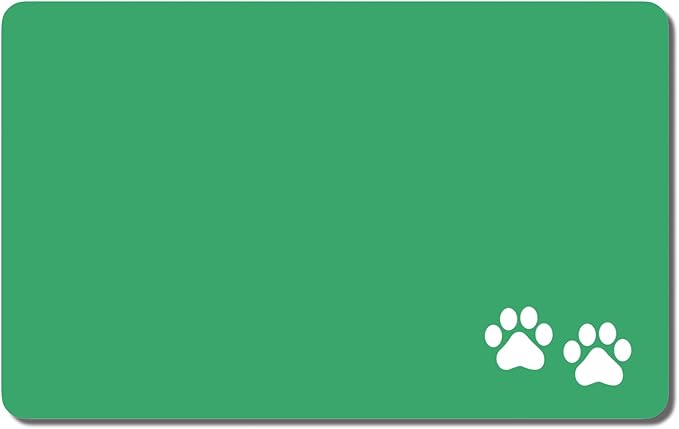 Rnivvi Dog Food Mat, 12" x 19" Footprint Absorbent Dog Cat Bowl Mat for Food and Water, Cute Anti-Slip Rubber Pet Feeding Rug Protect Floors, Puppy Placemat for Feeding & Watering Supplies, Green