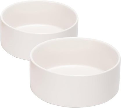 SPUNKYJUNKY 42OZ Ceramic Dog and Cat Bowl, Modern Cute Weighted Food Water Bowl for Replacement White (2 Pack)