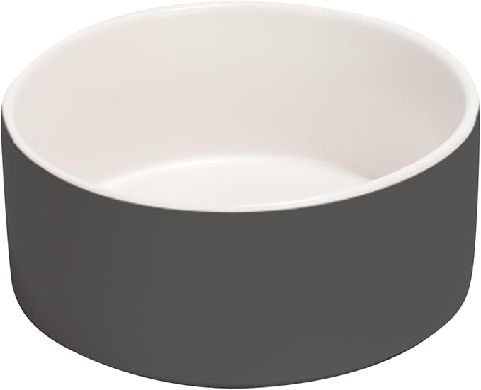 SPUNKYJUNKY 28.7OZ Ceramic Dog and Cat Bowl, Modern Cute Weighted Food Water Bowl for Replacement White-Grey (1 Pack)
