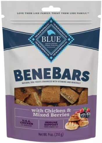 Blue Buffalo BeneBars Immune Support Dog Treats with Vitamins C & E, Made with Natural Ingredients, USA Chicken & Mixed Berries, 9-oz. Bag
