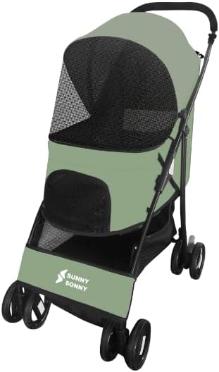 Sunny Sonny Foldable Jogger Pet Stroller with Weather Cover Storage Basket Pet Travel Carrier for S/M Dogs Cats up to 33lbs (Green)