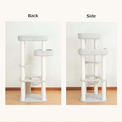 Wooden Cat Tree Tower for Indoor Cats 53'', Modern Natural Wood Cat Furniture with Cozy Beds, Scratching Post and Clear Hammock for Kittens and Adult Cats (Gray)