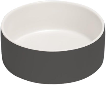 SPUNKYJUNKY 13.5OZ Ceramic Dog and Cat Bowl, Modern Cute Weighted Food Water Bowl for Replacement White-Grey (2 Pack)