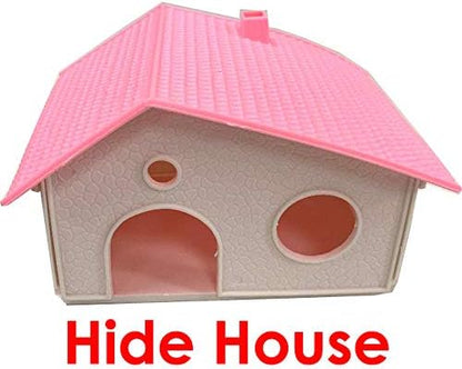 Pink Large 5-Level Large Expandable and Customizable Cross Twin Tower Tube Tunnel Habitat Hamster Rodent Gerbil Mouse Mice Rat Home Cage with Hide House Exercise Wheel Food Dish Water Bottle