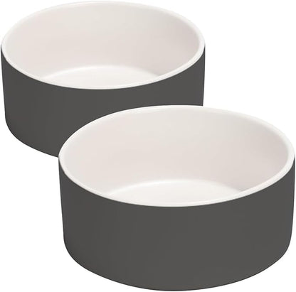 SPUNKYJUNKY 28.7OZ Ceramic Dog and Cat Bowl, Modern Cute Weighted Food Water Bowl for Replacement White-Grey (2 Pack)