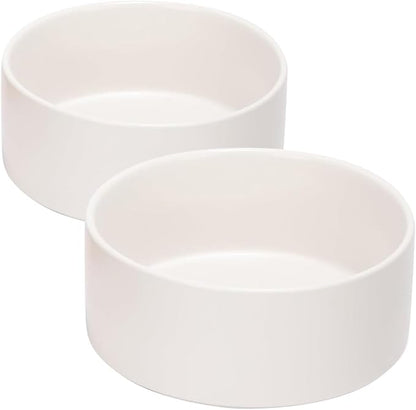 SPUNKYJUNKY 28.7OZ Ceramic Dog and Cat Bowl, Modern Cute Weighted Food Water Bowl for Replacement White (2 Pack)