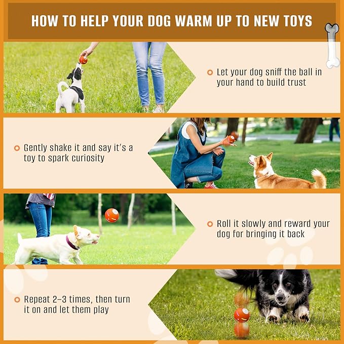 PetDroid Interactive Dog Toys Dog Ball,[2025 Newly Upgraded] Durable Motion Activated Automatic Rolling Ball Toys for/Small/Medium/Large Dogs,USB Rechargeable (Orange)