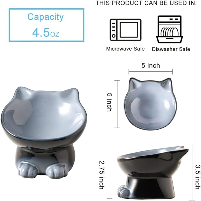 Nihow Elevated Cat/Dog Bowls: 5 Inch Ceramic Raised Cat Food & Water Bowl Set for Protecting Pet's Spine - Feeding & Watering Supplies for Pets - Elegant Gray (4.5 OZ /1 PC)