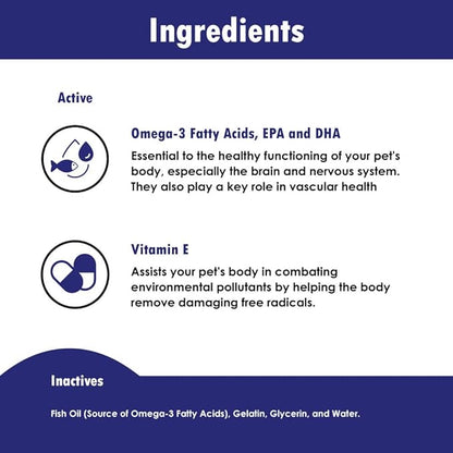 Omega Caps HP Snip Tips for Cats and Small Dogs High Potency EPA and DHA Maximum Bioavailability Fish Oil Supplement Vet Formulated Made in USA Skin Coat Joint and Heart Health 250 Capsules