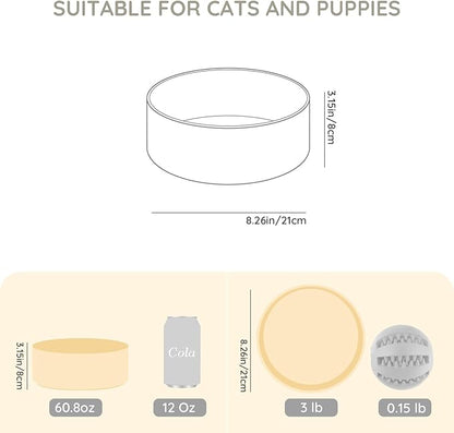 SPUNKYJUNKY 60OZ Ceramic Dog and Cat Bowl, Modern Cute Weighted Food Water Bowl for Replacement Beige (2 Pack)