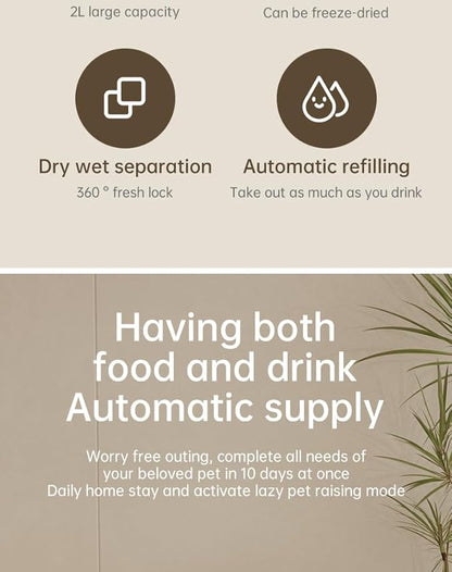 Automatic Pet Feeder and Water Dispenser Set, Cat Design Food Bowl with Storage Container, Pink and White