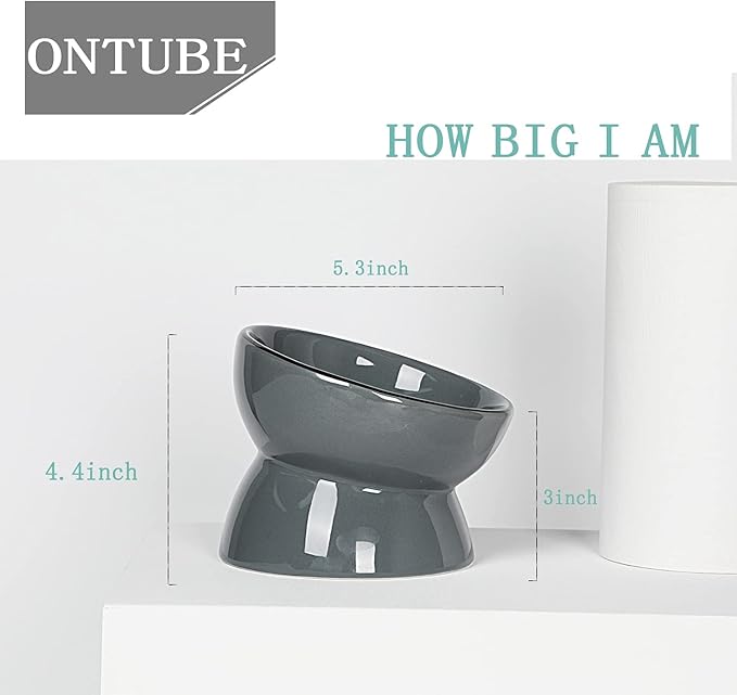 ONTUBE Ceramic Raised Cat Dishes Bowl, Pet Food Bowls,5.3-Inch 10oz (Gray)