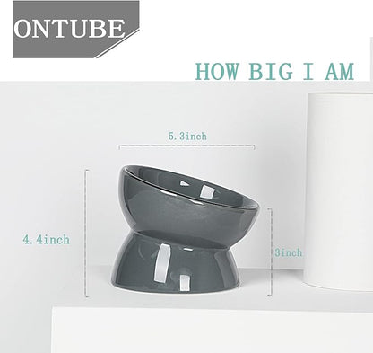 ONTUBE Ceramic Raised Cat Dishes Bowl, Pet Food Bowls,5.3-Inch 10oz (Gray)