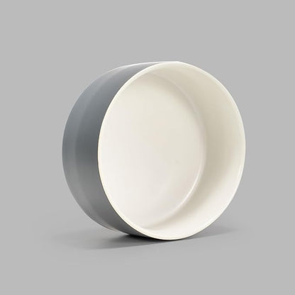 SPUNKYJUNKY 28.7OZ Ceramic Dog and Cat Bowl, Modern Cute Weighted Food Water Bowl for Replacement White-Grey (2 Pack)