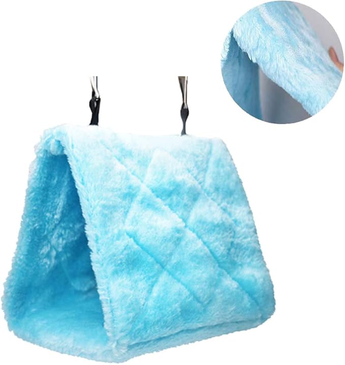 Pet Bird Nest Hammock Hanging Cave Cage Plush Snuggle Happy Hut Tent Bed (Medium, Blue)