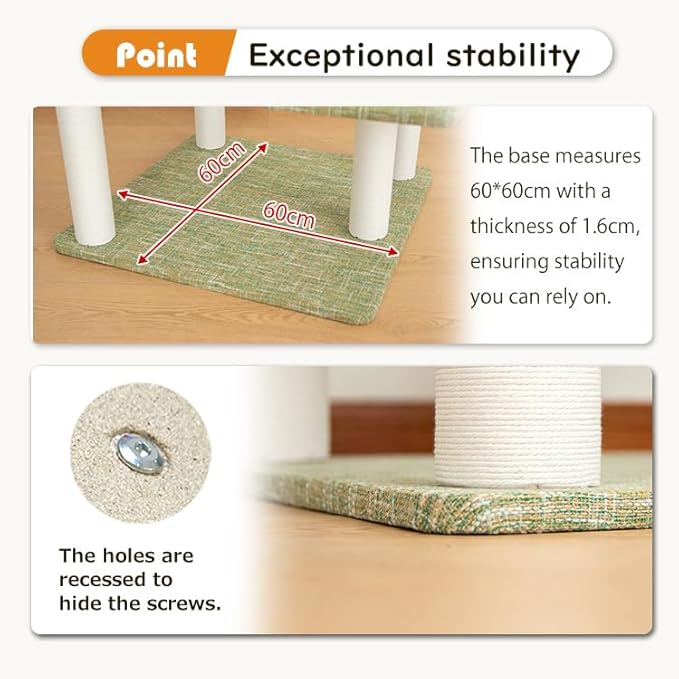 Cat Tree for Indoor Cats Large Adult, Modern Cat Tree Tower with Sisal-Covered Scratching Posts, Cozy Perches, Hammocks, and Interactive Toys for Kittens, (Linen Fabric Green 37.4-Inch)