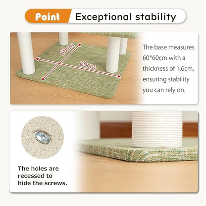 Cat Tree for Indoor Cats Large Adult, Modern Cat Tree Tower with Sisal-Covered Scratching Posts, Cozy Perches, Hammocks, and Interactive Toys for Kittens, (Linen Fabric Green 37.4-Inch)