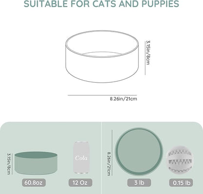 SPUNKYJUNKY 60 OZ Ceramic Dog and Cat Bowl, Modern Cute Weighted Food Water Bowl for Replacement Morandi Green (1 Pack)