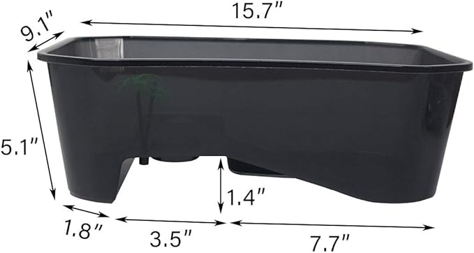 PINVNBY Plastic Turtle Tank Reptile Habitat Pet Terrariums Turtles Tank Aquarium Terrapin Topper Basking with Platform Plants,Durable,Safe, Non-Toxic(Black)