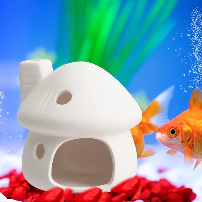 Fish Tank Decor Mushroom House Aquarium Decorations, Betta Bed Fish Tank Caves/Shrimp Cave/Toad House for Shrimp Betta Goldfish and Reptiles Rest Breed Hiding - White