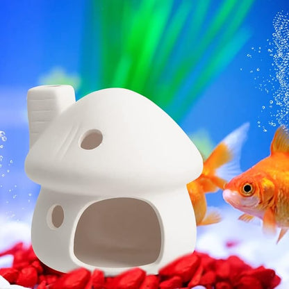Fish Tank Decor Mushroom House Aquarium Decorations, Betta Bed Fish Tank Caves/Shrimp Cave/Toad House for Shrimp Betta Goldfish and Reptiles Rest Breed Hiding - White