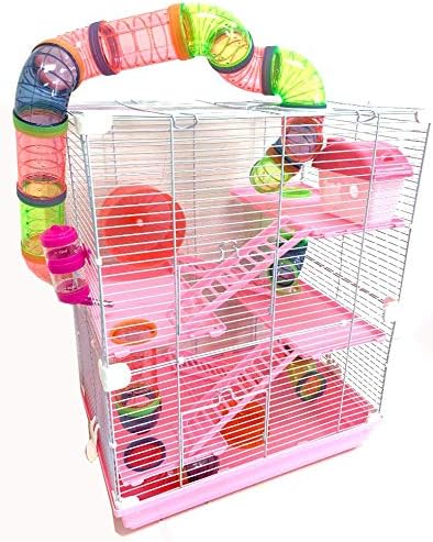 Pink Large 5-Levels Hamster Habitat Rodent Gerbil Mouse Mice Rats Animal Critters Home Cage Includes Complete Set of Accessories