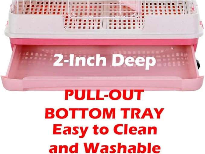 Pink XLarge 2-Level Indoor/Outdoor Small Animal Rabbit Habitat Cage Guinea Pig Hedgehog Ferret Chinchilla with Solid Platform & Ramp Large Access Doors