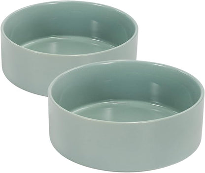 SPUNKYJUNKY 60OZ Ceramic Dog and Cat Bowl, Modern Cute Weighted Food Water Bowl for Replacement Morandi Green (2 Pack)