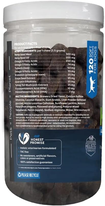 Only Natural Pet Allergy, Skin & Coat Hemp Soft Chews - Allergy Immune Bites for Dogs, Omega 3 Supplement, Hemp Oil - Calming Treats for Itchy Skin Relief, Hot Spot - (120 Count) (Al.)