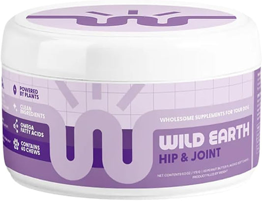 Wild Earth Dog Supplements, Soft Chews for Hip & Joint Support, with Omega 3 Fatty Acids & Anti-inflammatory Turmeric, Veterinarian-Developed, Vegan