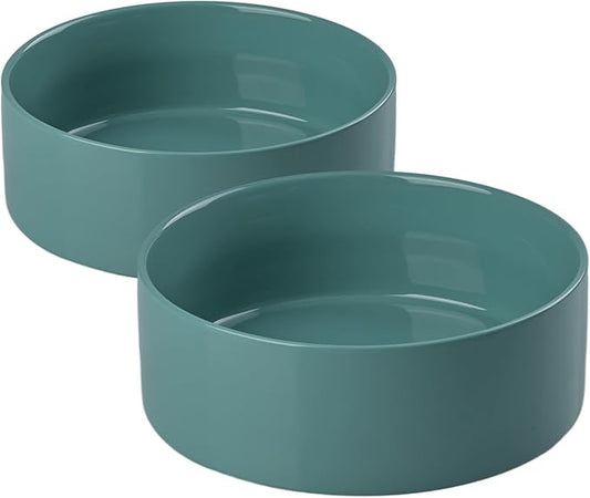 SPUNKYJUNKY 60OZ Ceramic Dog and Cat Bowl, Modern Cute Weighted Food Water Bowl for Replacement Light Green (2 Pack)