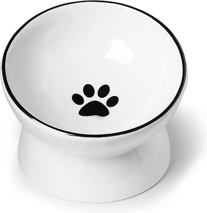 ONTUBE Ceramic Raised Cat Dishes Bowl, Pet Food Bowls,5.3 Inch 10 oz (White)