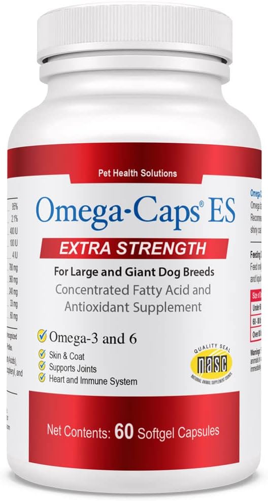 Omega Caps ES Extra Strength for Large and Giant Dogs Omega-3 and Omega-6 Fatty Acid Antioxidant Supplement Vet Formulated Made in USA Skin Coat Joint Heart and Immune Health 60 Softgel Capsules