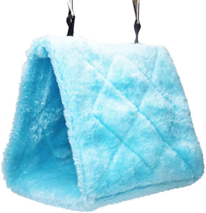 Pet Bird Nest Hammock Hanging Cave Cage Plush Snuggle Happy Hut Tent Bed (Medium, Blue)