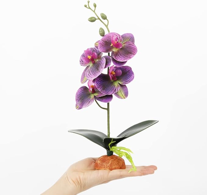 Fake Orchids Artificial Flowers, Reptile Terrarium Decor Plants, Bearded Dragon Tank Accessories fit Crested Gecko Leopard Lizard Chameleon Ball Python Snake Frog (Radiant)