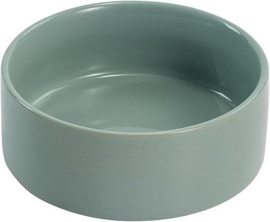 SPUNKYJUNKY 13.5OZ Ceramic Dog and Cat Bowl, Modern Cute Weighted Food Water Bowl for Replacement Morandi Green (1 Pack)