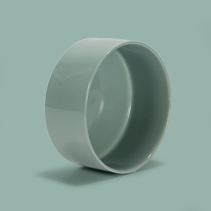 SPUNKYJUNKY 42OZ Ceramic Dog and Cat Bowl, Modern Cute Weighted Food Water Bowl for Replacement Morandi Green (2 Pack)