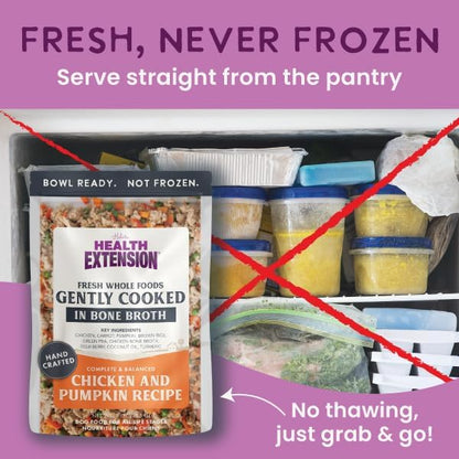 Health Extension Gently Cooked Chicken & Pumpkin Dog Food, Human-Grade & Shelf-Stable with Superfoods, Supports Digestion, Immunity, Skin & Coat, 9 oz Pouch (Pack of 1)