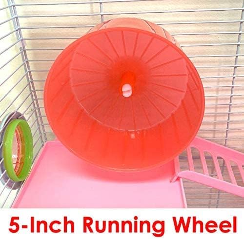 Pink Large Multi-Floors Hamster Mansion Mouse Habitat Gerbil Home Rat House Small Animal Critter Home Cage with Hide House Exercise Running Wheel Food Dish Water Bottle Deep Base