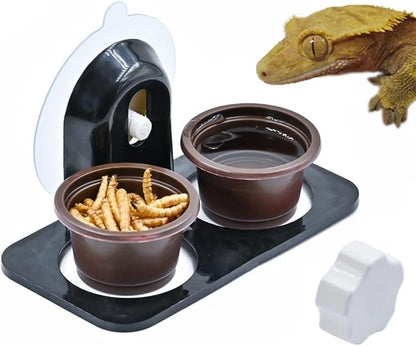 100 Cups + Feeding Ledge Enhanced, Reptile Amphibian Food Bowls and Water Dish, for Crested Gecko Lizard Or Other Small Pet Feeder Ledge Accessories Supplies, with Sustainable Cups