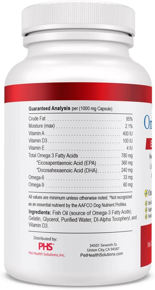 Omega Caps ES Extra Strength for Large and Giant Dogs Omega-3 and Omega-6 Fatty Acid Antioxidant Supplement Vet Formulated Made in USA Skin Coat Joint Heart and Immune Health 60 Softgel Capsules