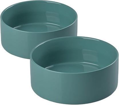 SPUNKYJUNKY 42OZ Ceramic Dog and Cat Bowl, Modern Cute Weighted Food Water Bowl for Replacement Light Green (2 Pack)