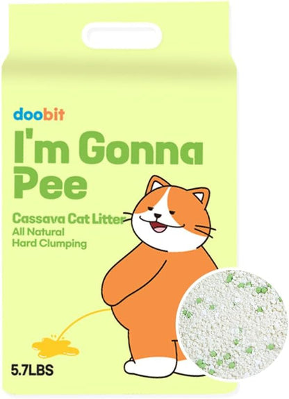 100% Cassava Cat Litter, All Natural Plant-Based Ingredient, Dust-Free, Super Clumping, Soft Texture, Mixable with Crystal cat Litter,I'm Gonna Pee(5.7lb x 1pack)