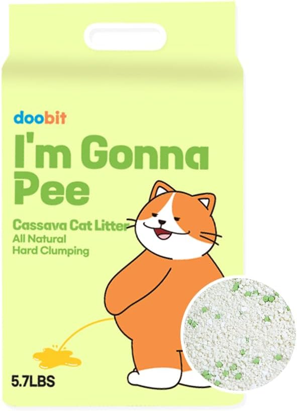 100% Cassava Cat Litter, All Natural Plant-Based Ingredient, Dust-Free, Super Clumping, Soft Texture, Mixable with Crystal cat Litter,I'm Gonna Pee(5.7lb x 1pack)