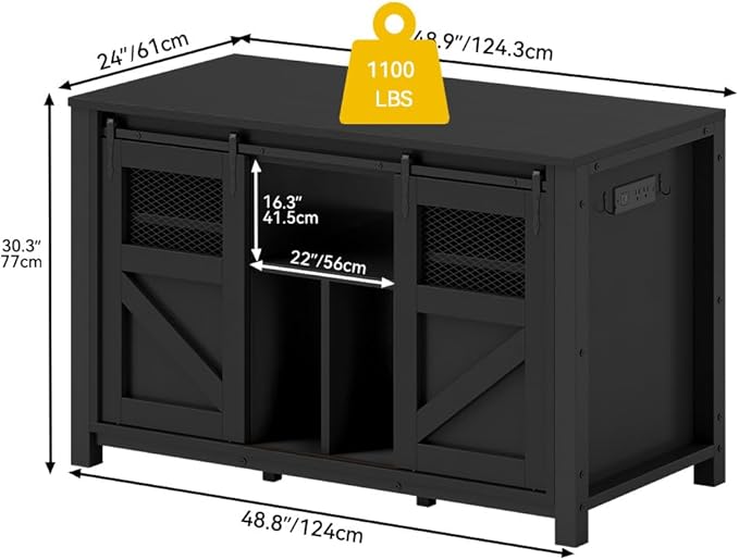 DWVO 120 Gallon Aquarium Stand with Power Outlets, Heavy Duty Metal Fish Tank Stand & Cabinet, Reptile Terrarium Table with 1100LBS Capacity for Aquarium Accessories Storage, Black