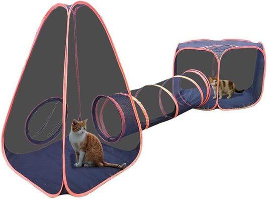 Portable Cat Small Animals Playpen DIY Outdoor Enclosures Freely Combinable 2in1 4in1 6in1 Pop Up Pet Play Tent Tunnel Cube House for Cat Puppy Rabbit (4in1 Tower Tent Tunnel)