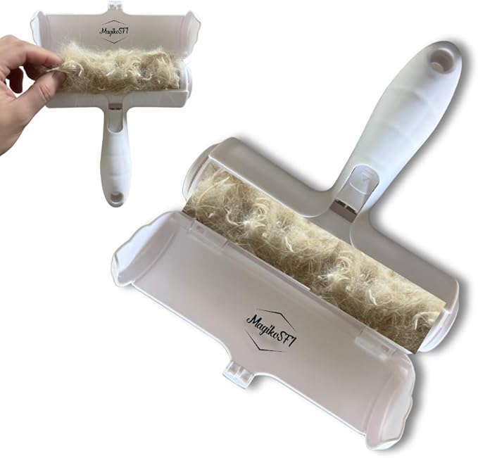 Pet Hair Remover Roller – Reusable Dog & Cat Hair Remover for Furniture, Couch, Bed, Carpet, Car Seats – Portable, Eco-Friendly Pet Hair Cleaner, No Sticky Sheets or Batteries Needed (White)