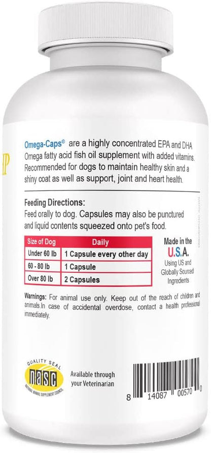 Omega Caps HP Snip Tips for Cats and Small Dogs High Potency EPA and DHA Maximum Bioavailability Fish Oil Supplement Vet Formulated Made in USA Skin Coat Joint and Heart Health 250 Capsules